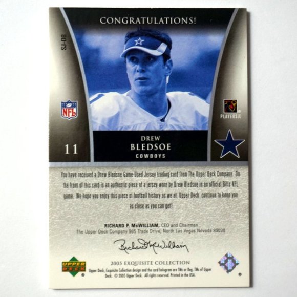 2005 Upper Deck UD Exquisite Game-Used Super Patch Drew Bledsoe /50 RED COWBOYS - Picture 2 of 2